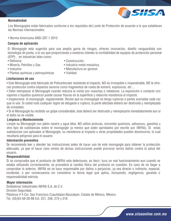 Monogogle de Seguridad Infra SIISA