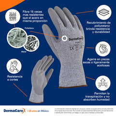 Guante Anticorte Poliuretano Nivel 5 Derma Care 51-625