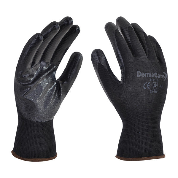 Guante Nylon Negro Palma Nitrilo Derma Care 51-811